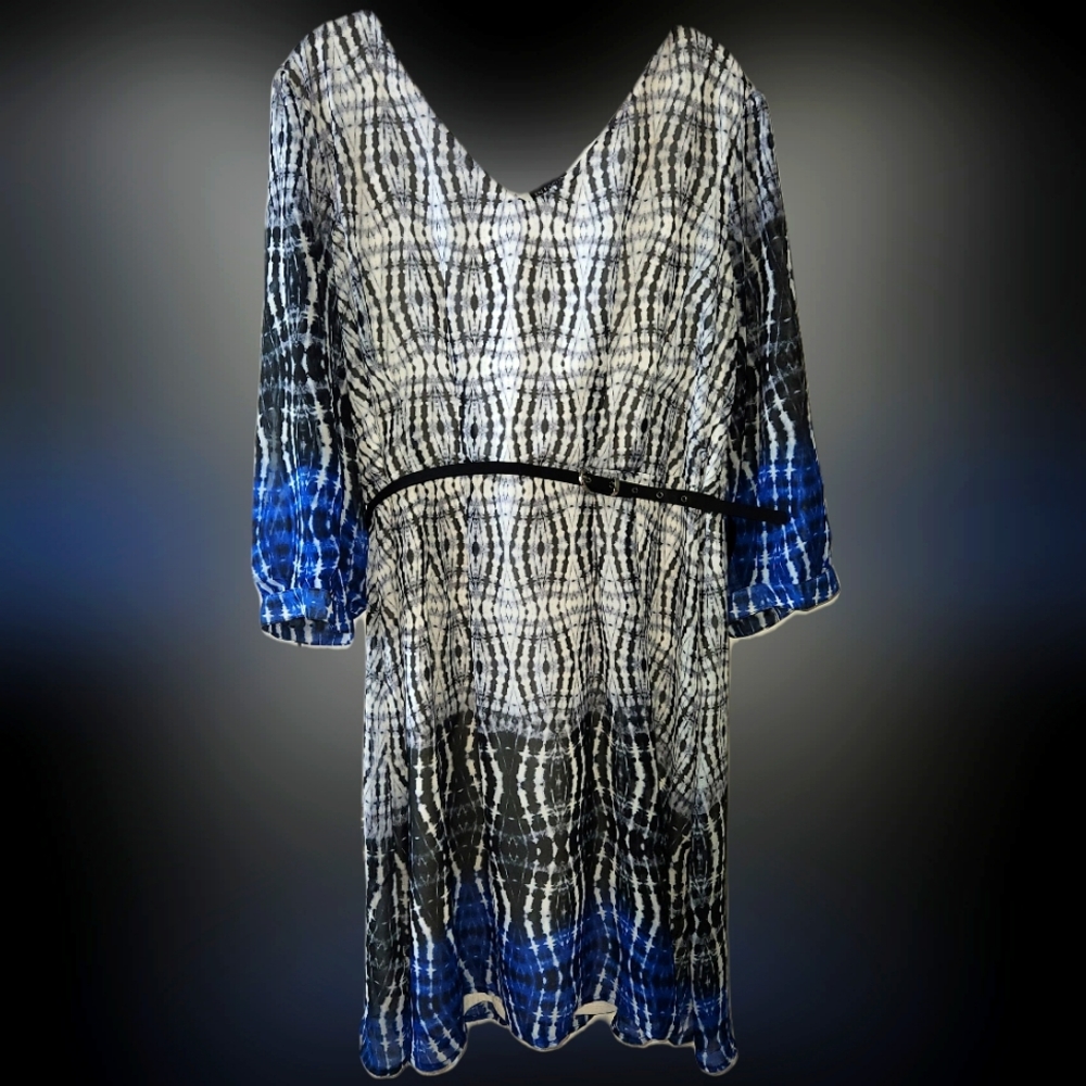 Blue, Black, & White long-sleeved dress